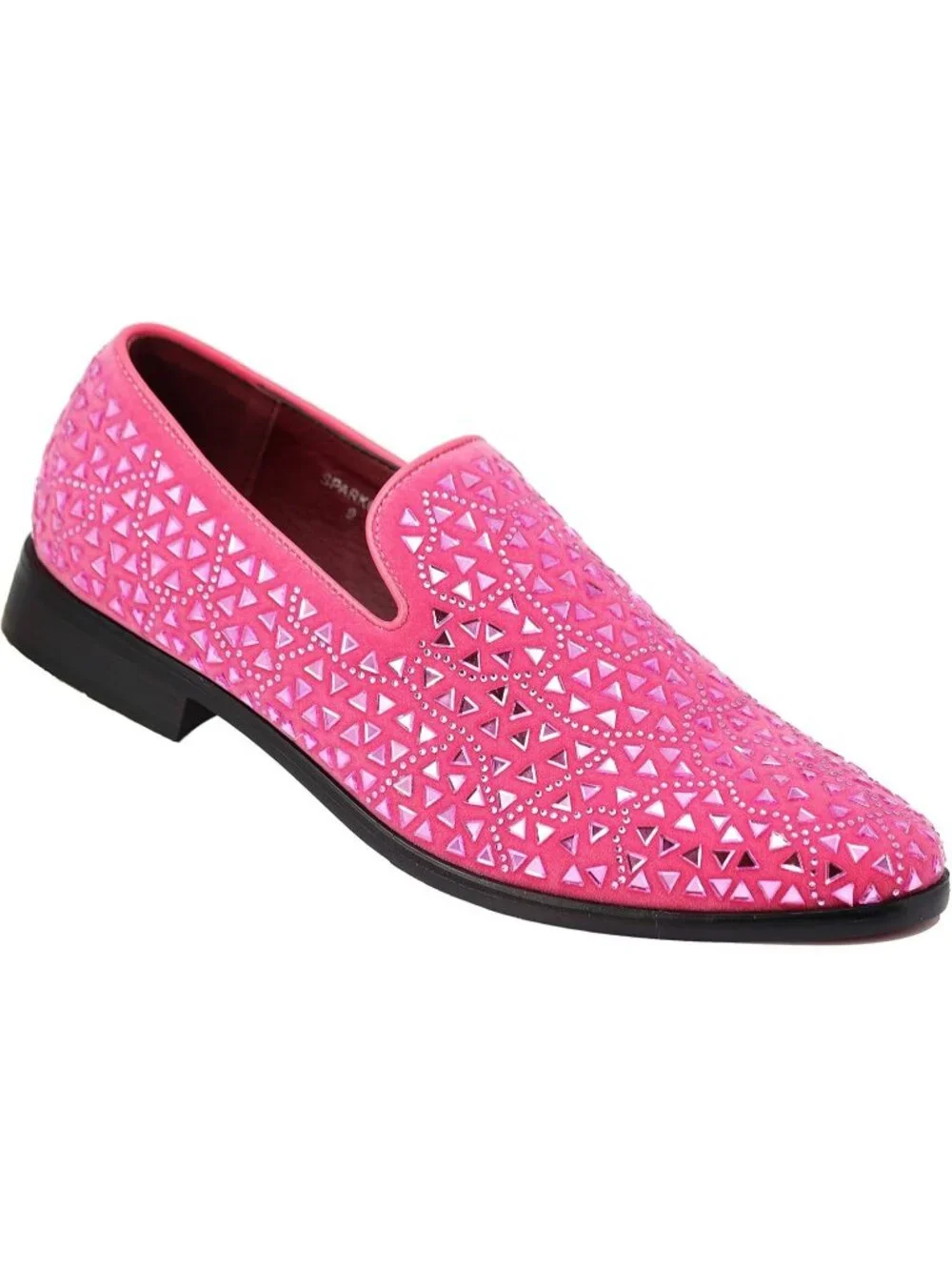 Enzo Romeo Men's Pink Rubber Sole Rhinestone Sparkling Suede Loafer Prom Shoes